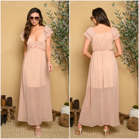 Trend Setter Diva Boutique Dresses & Skirts - Swiss Dot Tan Maxi Dress